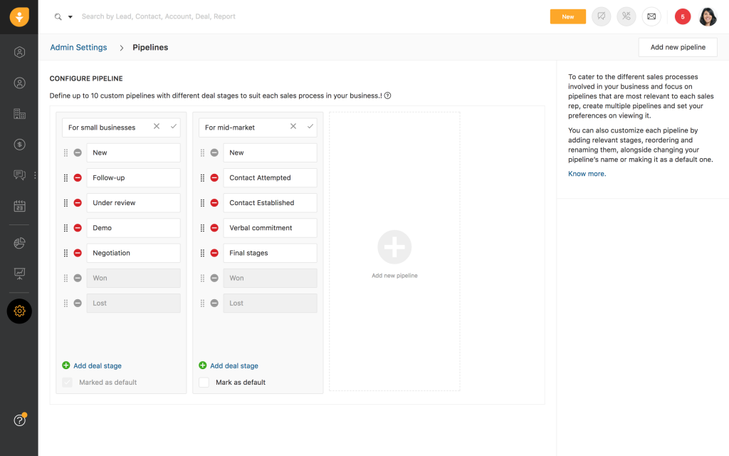 Creating multiple sales pipelines in the CRM