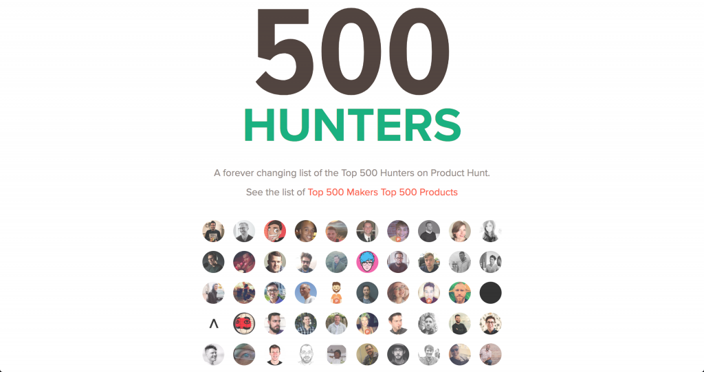 Product Hunt Top Hunters 500 Hunters