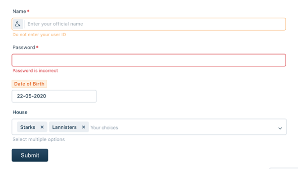 A sample form built with Crayons