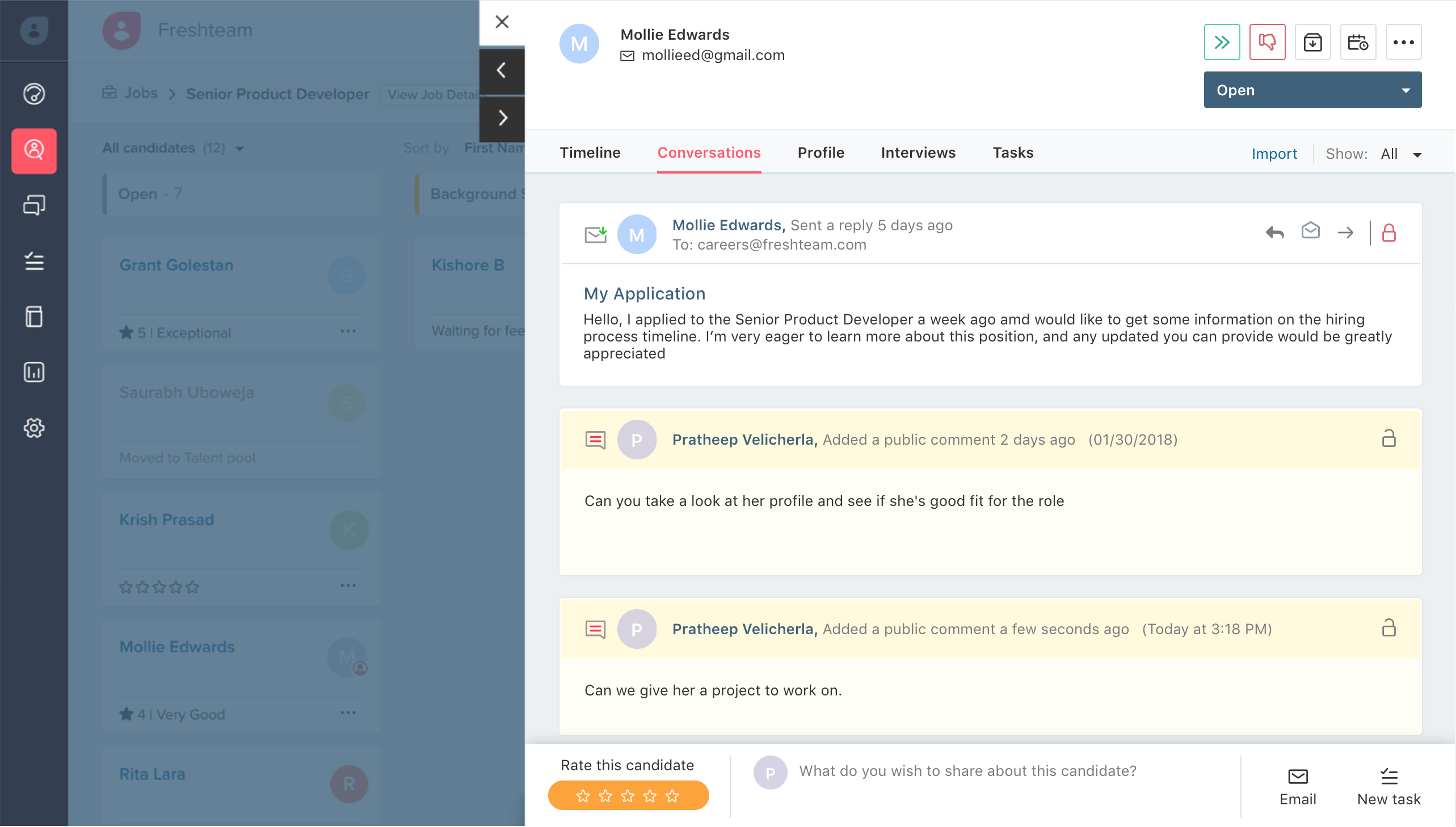 Converstions tab - Freshteam