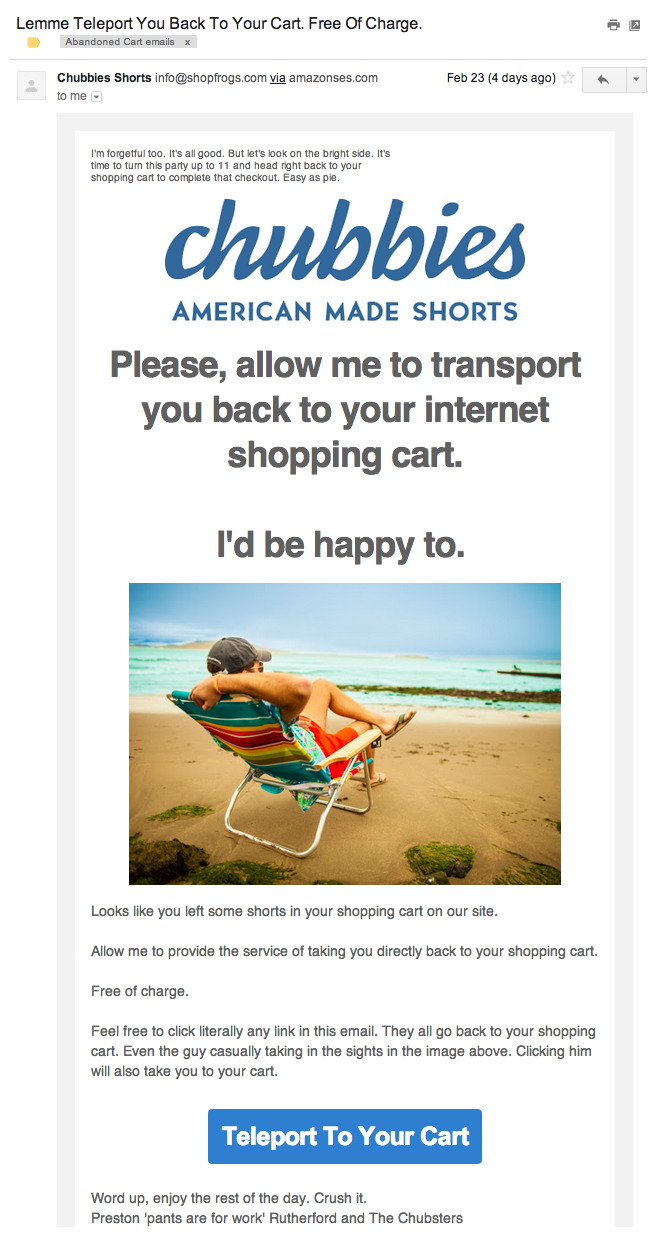 chubbies abandoned cart emails freshchat