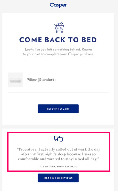 casper mattress abandoned cart emails freshchat