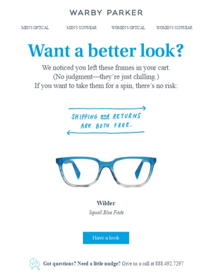 warby parker abandoned cart emails freshchat