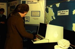 Queen elizabeth II sending email on computer